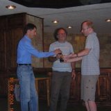 19 Gady Costeff and Ofer Comay receive their bottle from Michal Dragoun: Prize in the 6th Becherovka Tourney